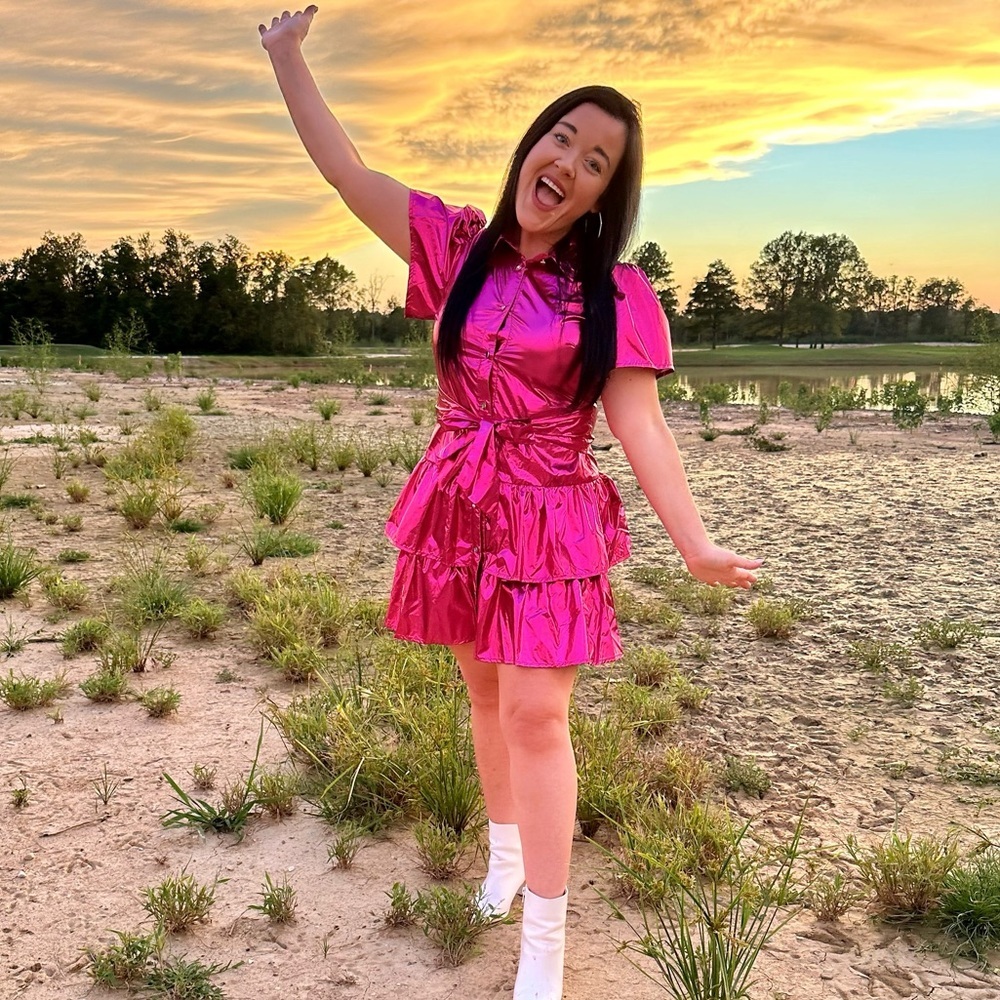 QUEEN OF SPARKLES | PINK METALLIC COLLAR DRESS